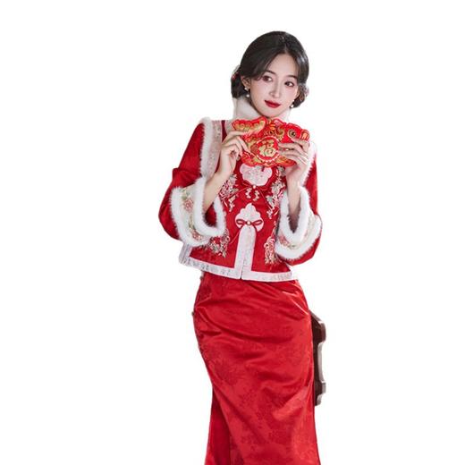 GX冬季婚宴旗袍2025新款新中式新年过年战袍红色马甲拜年服秋冬日常 商品图4