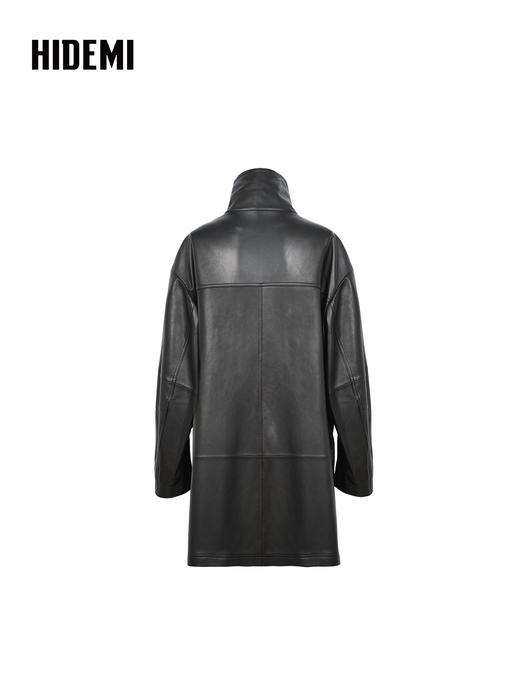 HIDEMI 进口西班牙羊麂皮/胎羊皮廓形中长款立领口袋皮衣大衣外套 商品图10