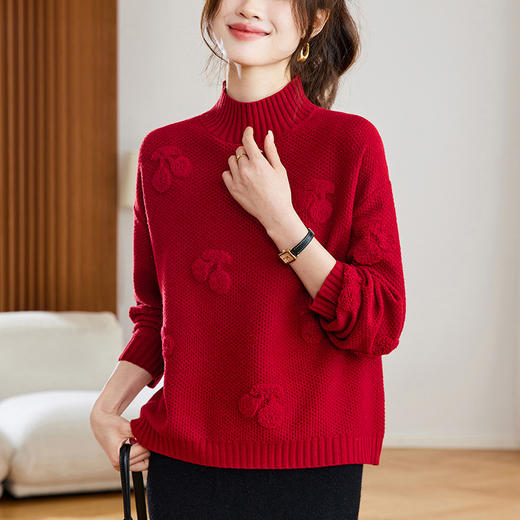丁摩 立体雕花毛衣针织衫中领打底衫9543 商品图6