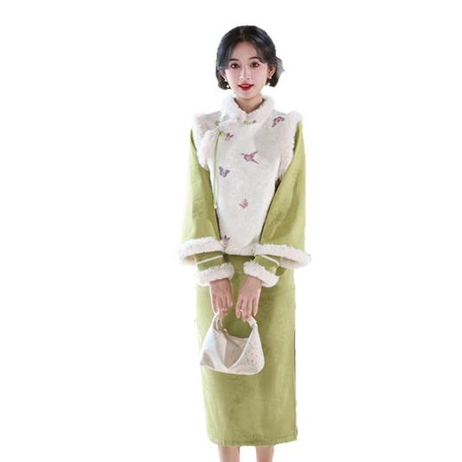 GX提花加绒马甲套装2025冬季新款时尚改良年轻少女款新中式日常旗袍 商品图4