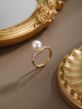 子佩集【曦光莹华】银S925珍珠戒指【HJYJZ004】8mm珠镀金V字2512