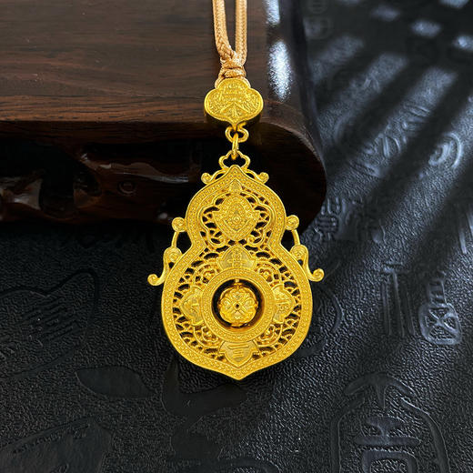 【限时克减150元】足金999.9 古法镂空挂绳吊坠人生四美如意葫芦吊坠(ANWGFDZ01313-6),(预售产品下单后不退款不退货不换货不补差价) 商品图0