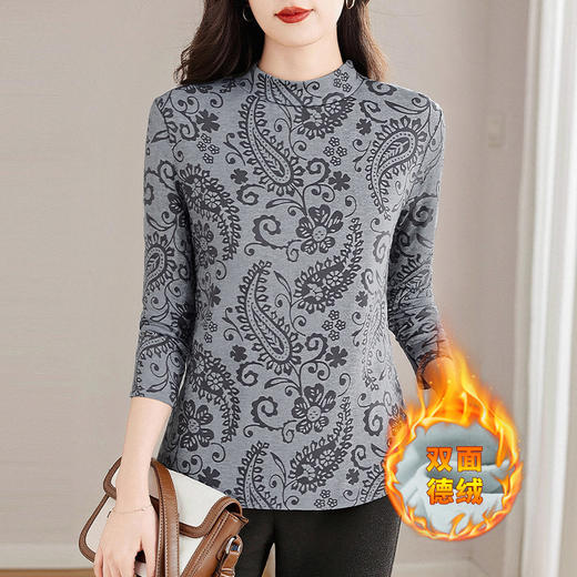 双面德绒半高领打底衫女士内搭新款冬季大码长袖t恤加厚保暖上衣 商品图3