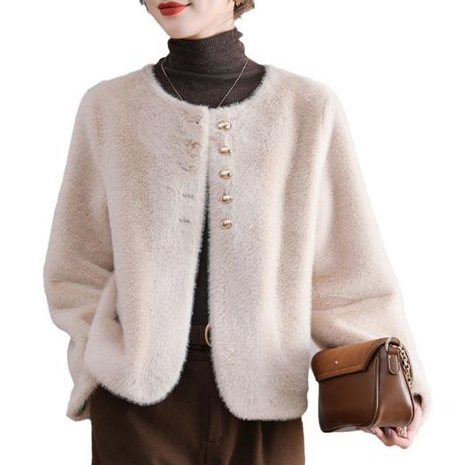 丁摩 仿水貂毛绒皮草大衣短款圆领毛绒绒外套9050 商品图4