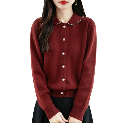 丁摩 纯羊毛POLO领针织开衫女小个子短外套翻领毛衣  PY-5112 商品图5