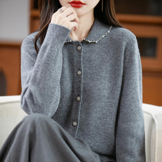 丁摩 纯羊毛POLO领针织开衫女小个子短外套翻领毛衣  PY-5112 商品图2