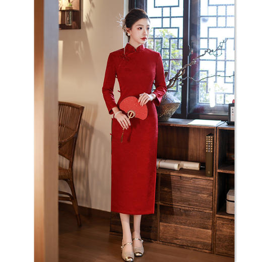 GX旗袍敬酒服姐妹聚会回娘家中式大码红色2025冬季新款加绒婚宴旗袍 商品图3