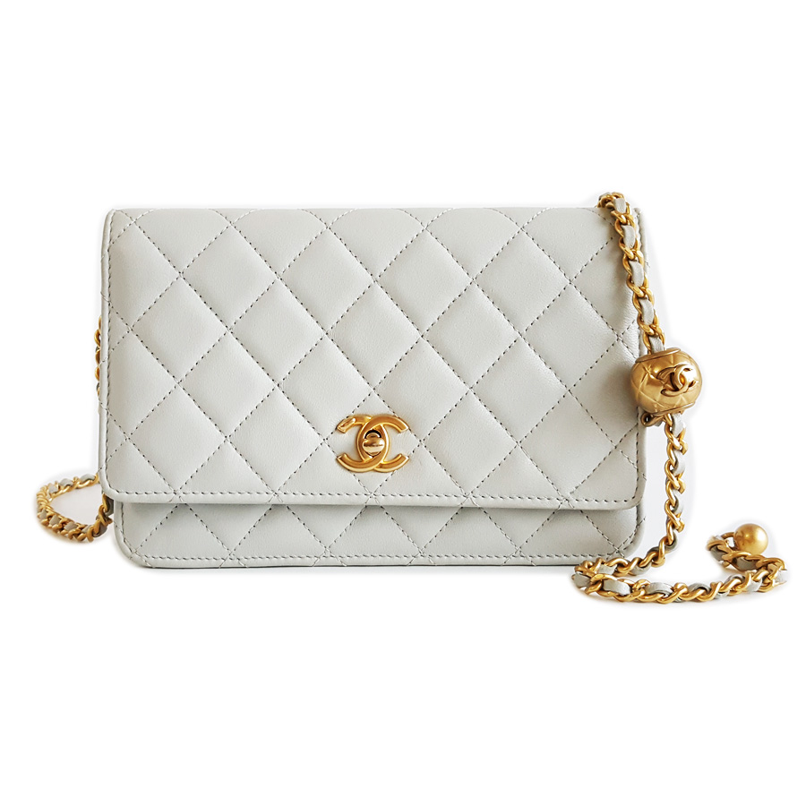 【95新】CHANEL香奈儿AP1450 B02916 NL30323C浅灰蓝色金球woc链条包单肩斜挎包女士 151225NJS20