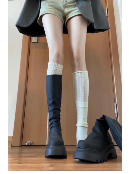 女士弹力长筒靴骑士增高小个子瘦瘦靴子新款松糕厚底高筒辣妹女真长靴35-40 商品图3