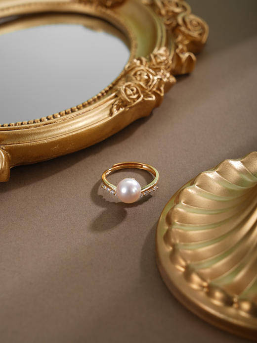 子佩集【曦光莹华】银S925珍珠戒指【HJYJZ004】8mm珠镀金V字2512 商品图2