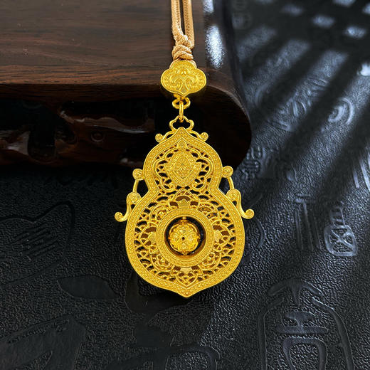 【限时克减150元】足金999.9 古法镂空挂绳吊坠人生四美如意葫芦吊坠(ANWGFDZ01313-6),(预售产品下单后不退款不退货不换货不补差价) 商品图1