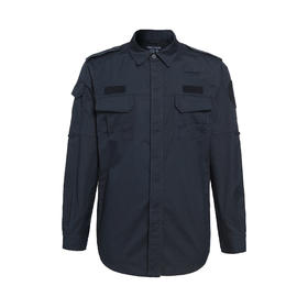 夏季作训服上衣-薄款长袖-弹力格子布-藏蓝色