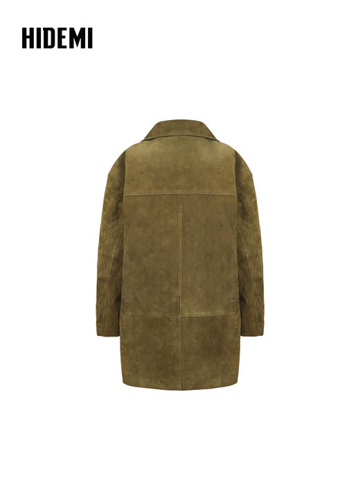 HIDEMI 进口西班牙羊麂皮/胎羊皮廓形中长款立领口袋皮衣大衣外套 商品图8