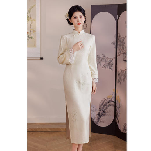 GX时尚改良新中式长款倒大袖拼接少女款旗袍2025冬新款日常可穿旗袍 商品图4