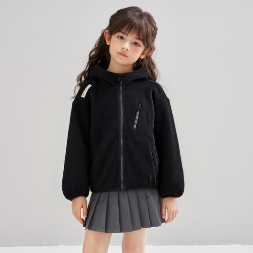 笛莎Deesha 2026春季女童时尚休闲双面摇粒绒连帽外套 商品图2