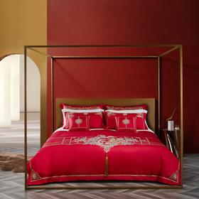 恐龙家纺XX 【祥瑞频开】60S全棉缎纹婚庆六件套（线下专柜款）