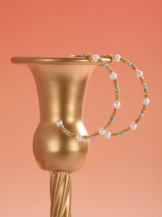 子佩集【绿野之光】银S925珍珠耳环【QNE001】3.5mm珠4cm圈绿松石镀金大圆圈2512 商品图8