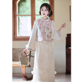 GX新中式国风新年过年战袍冬季改良旗袍连衣裙马甲套装2025秋冬新款