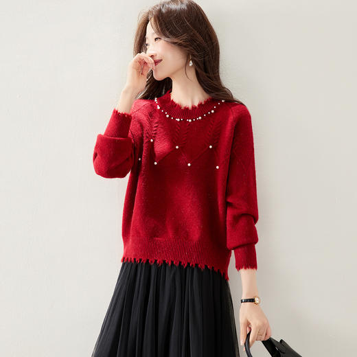 丁摩 慵懒风圆领毛衣女秋冬针织打底衫ML-2162 商品图1