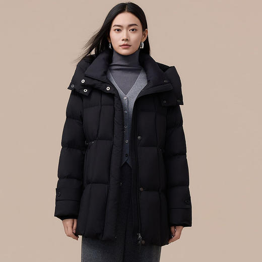 丁摩 小蛮腰高蓬连帽白鸭绒羽绒服女中长款YX217601 商品图3