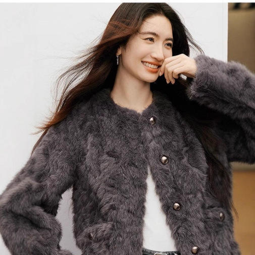 丁摩 圆领环保皮草皮毛一体女短款小个子外套毛毛上衣2531 商品图4