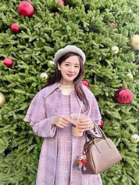 【春上新】8楼琳麦罗 LYNN&MILO 紫色可拆卸斗篷大衣