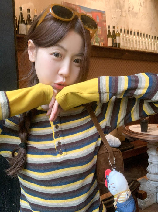 <曾小咸推荐>现货秒杀 ！微信超特价！韩系条纹假两件t恤 日常139.99 立减70 秒杀69.99！！ 商品图6