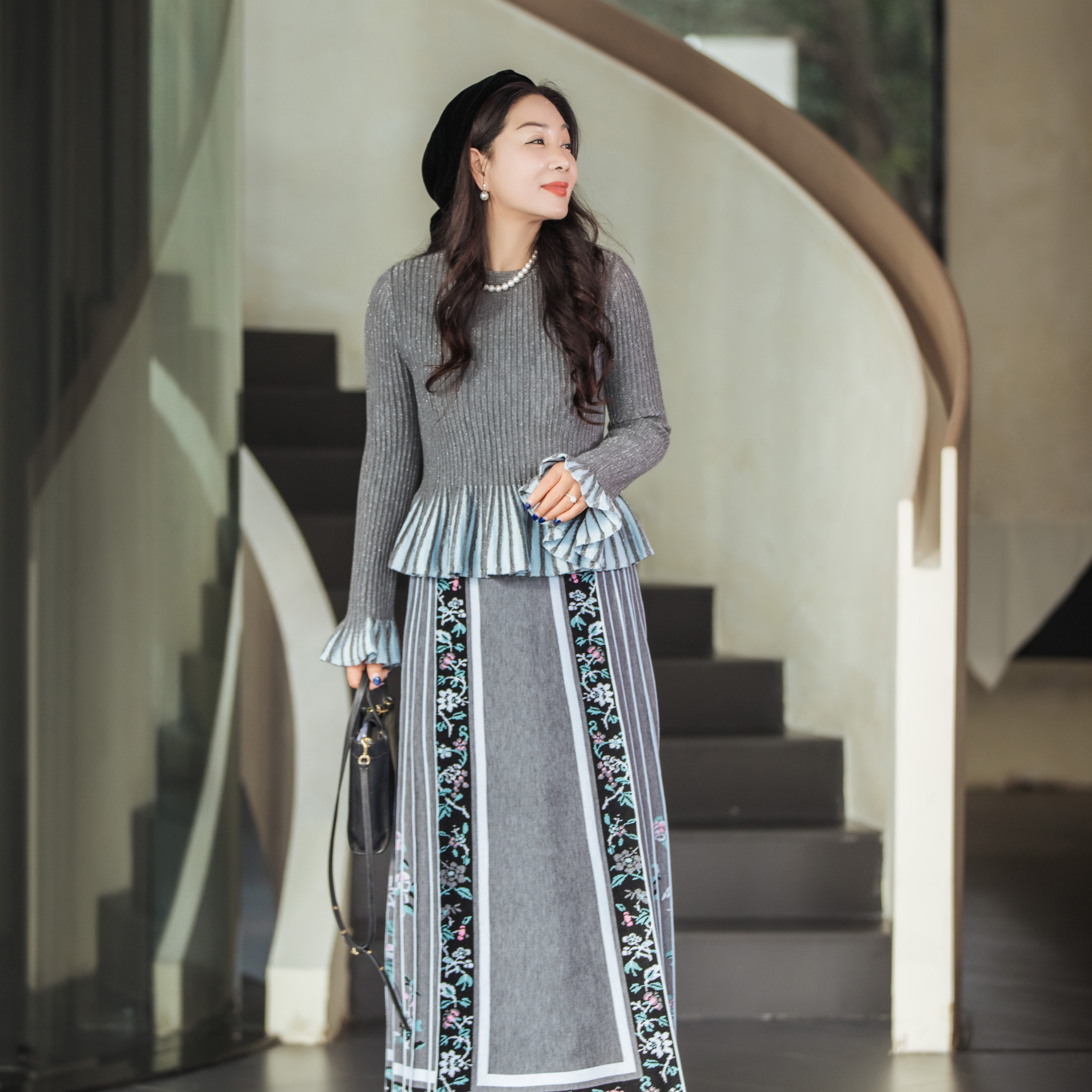 【林栖设计小店】（灰色预售1.9）马面裙绵羊毛新中式2025秋冬新款毛织半身裙1954116