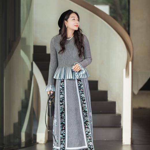 【林栖设计小店】（现货）绵羊毛毛织马面裙新中式2025秋冬新款暮云灰色半身裙1954116 商品图1