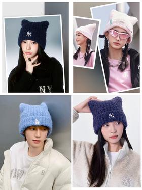直发【正品授权】 MLB冬季保暖针织猫耳帽，穿搭不再单调