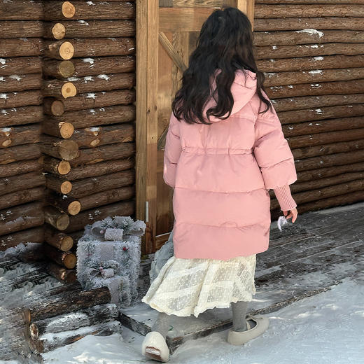 直发【喜慕7183】断码特价， 罗纹袖品女童中长款羽绒服，厚羽绒 商品图4