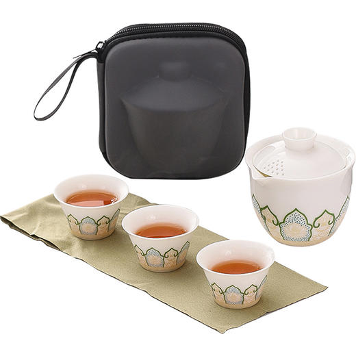 【一壶三杯❗️便携式旅行茶具小套装】国潮玉瓷，饮茶好物，收纳有序，即提即走，出游常备！户外快客杯商务公司活动伴手礼旅行 商品图7
