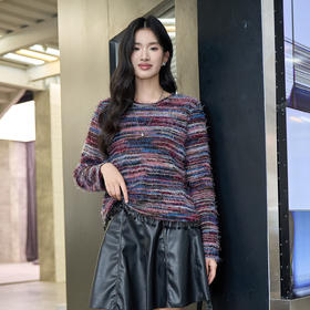奢姿大码女装2025冬季时尚彩条流苏边针织衫胖妹妹气质减龄上衣9954235249