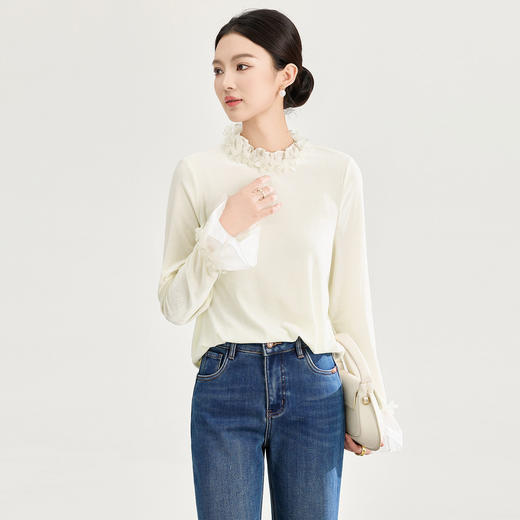 「高货wl」全新升级【铂金会员220/天猫289/差价69】(00900)洛诗琳法式浪漫四方立绒衬衫2025秋冬蕾丝花瓣领丝绒上衣 商品图1