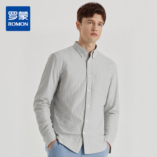 罗蒙男士长袖条纹衬衫时尚休闲舒适有型百搭日常简约长袖衬衣 商品图0