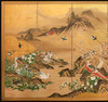独角鹿西洋古董19世纪初日本江户时期出品狩野派风格「旭日花鸟走兽」主题金地纸本设色六曲屏风 商品缩略图1