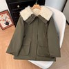D122405冬季工装羊羔毛派克服大码宽松保暖大翻领海军领保暖外套女 商品缩略图3