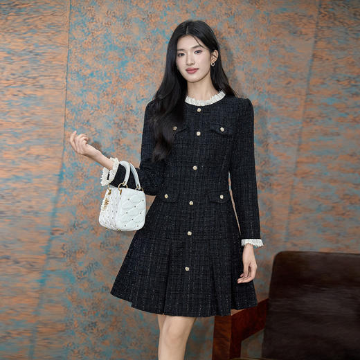 奢姿大码女装2025冬季时尚减龄小香风蕾丝拼接连衣裙气质减龄裙子9954853863 商品图1