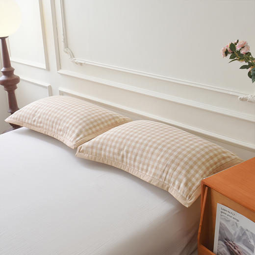  素道有机彩棉枕巾 | 2个装 棕色格子 78*52cm 五层纱布 双面可用 加宽包边工艺 透气柔软枕套 商品图7