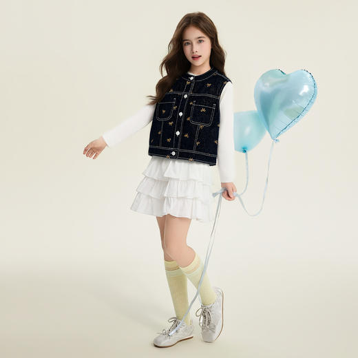 笛莎Deesha 童装女童马甲2026春新款蝴蝶结印花牛仔马甲 商品图2