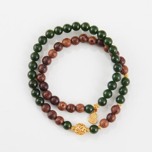 鸡翅木碧玉双圈手串 商品图0