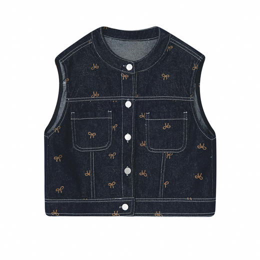 笛莎Deesha 童装女童马甲2026春新款蝴蝶结印花牛仔马甲 商品图4