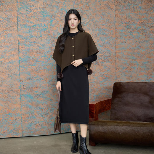 奢姿大码女装复古风斗篷连衣裙两件套胖妹妹遮肉套装秋冬中长裙9954953932AB 商品图0