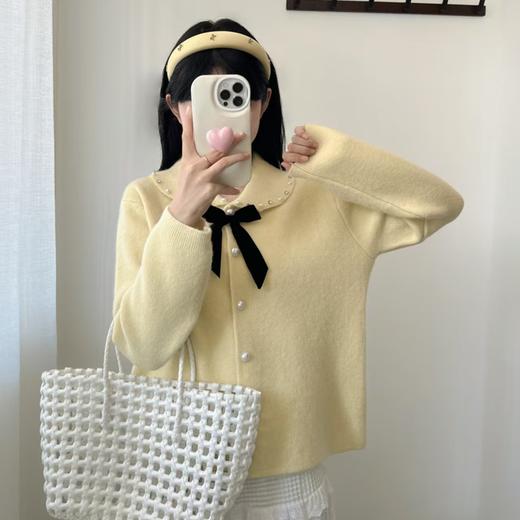 青乔慕染&减龄珍珠娃娃领蝴蝶结开衫N1388 商品图5