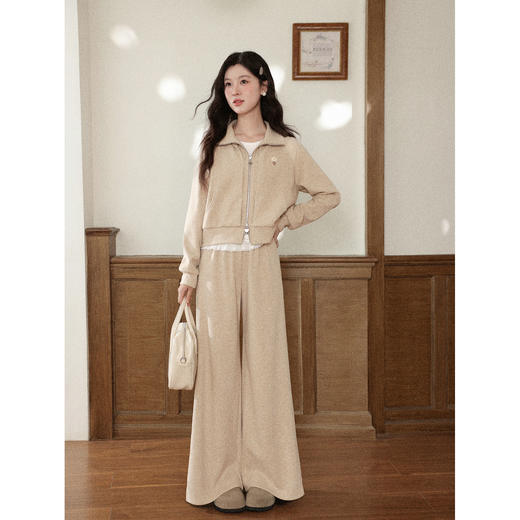 鹿向南「循迹闲暇」燕麦色拉链卫衣阔腿休闲裤女秋冬季保暖两件套 商品图1