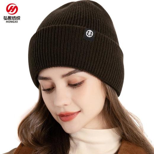 羊毛保暖毛线帽子冬季户外双层加绒针织帽大头围翻边帽 商品图1