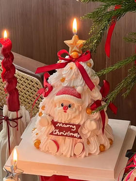 白色圣诞树老人蝴蝶结蛋糕