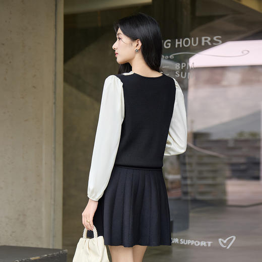 奢姿2025秋季大码女装蕾丝V领拼接上衣胖妹妹遮肉拼接时尚针织衫9853603110 商品图3