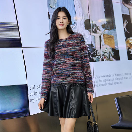 奢姿大码女装2025冬季时尚彩条流苏边针织衫胖妹妹气质减龄上衣9954235249 商品图4