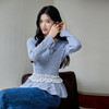 奢姿大码女装2025秋季胖妹妹时尚蕾丝钉珠拼接气质系带针织上衣9953270515 商品缩略图2